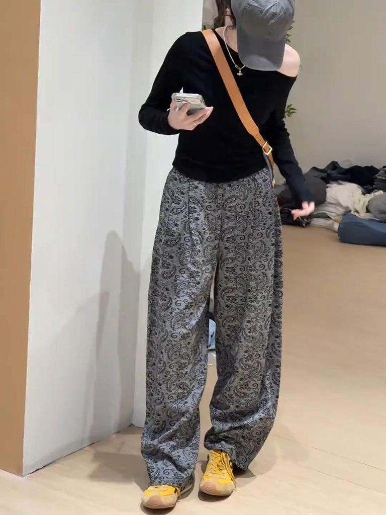 Женские брюки с высокой талией и широкими штанинами в стиле ретро пейсли - Летний стиль 2025