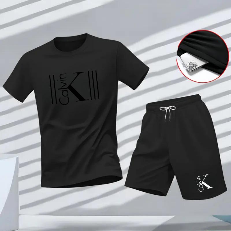 Новый летний спортивный костюм для фитнеса для мужчин, комплект из двух предметов: футболка с коротким рукавом и шорты