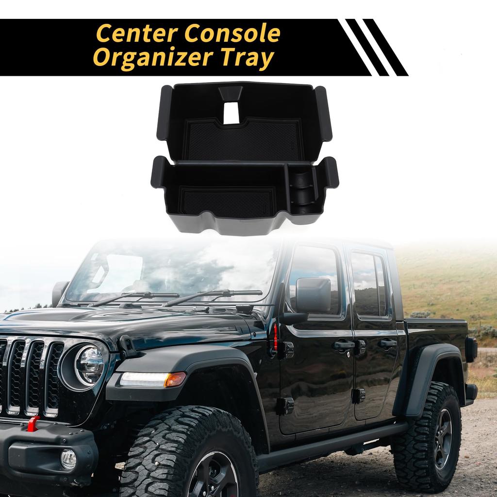 REPAIROCK Center Console Organizer Tray Armrest Storage Box Insert Tray Plastic Black for Jeep Wrangler JL JLU 2018-2022