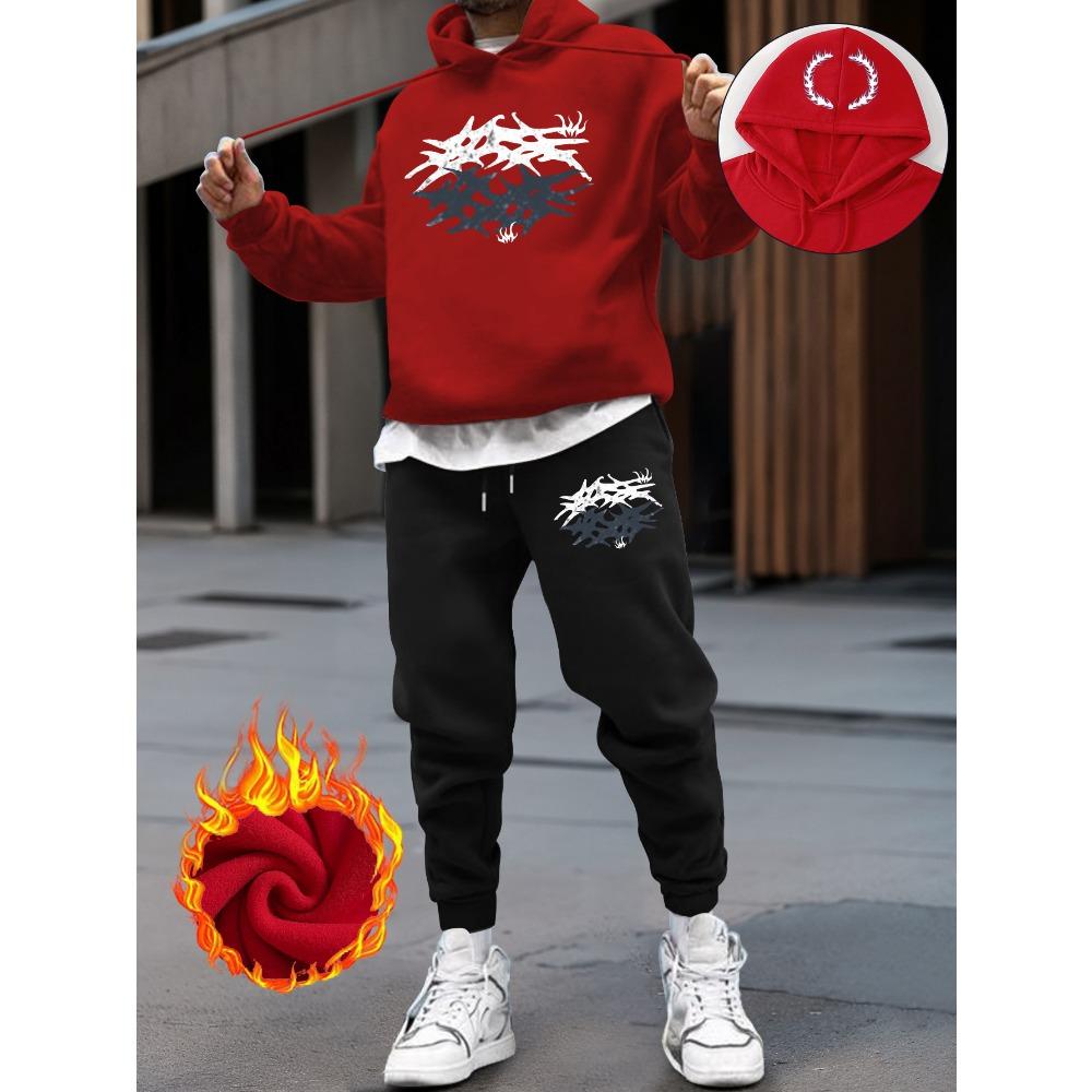 Зимняя мода Принтованная толстовка и джоггеры, Удобный спортивный костюм для осени и зимы, Свободный и повседневный
