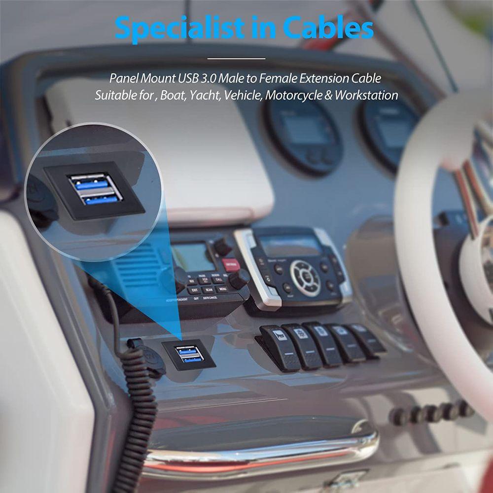 3-футовый квадратный удлинительный кабель USB 3.0 для приборной панели автомобиля с двумя портами и скрытым монтажом