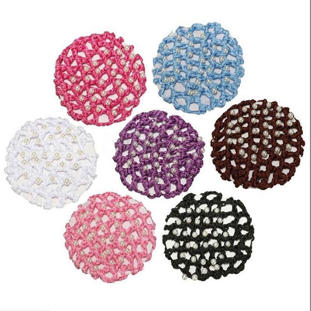 Новая вязаная крючком женская сетка для волос Snood Pearl Mesh Bun Cover White Pearl