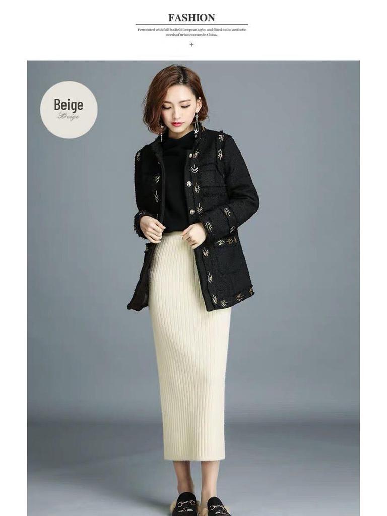 Женская трикотажная шерстяная юбка с высокой талией 2021 года: Осень/Зима, Плотный, Длинный, Приталенный, с разрезом