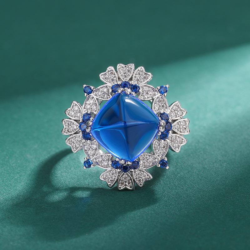 Кольцо с цирконом контрастного цвета, кольцо с микросапфиром и изумрудом, рубином, модное регулируемое кольцо.