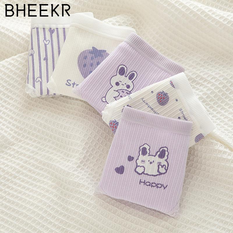 5pcs/set Cute Purple Girl Cartoon Rabbit Thread Cotton Strawberry Girl Student Mid-waist Panties Female