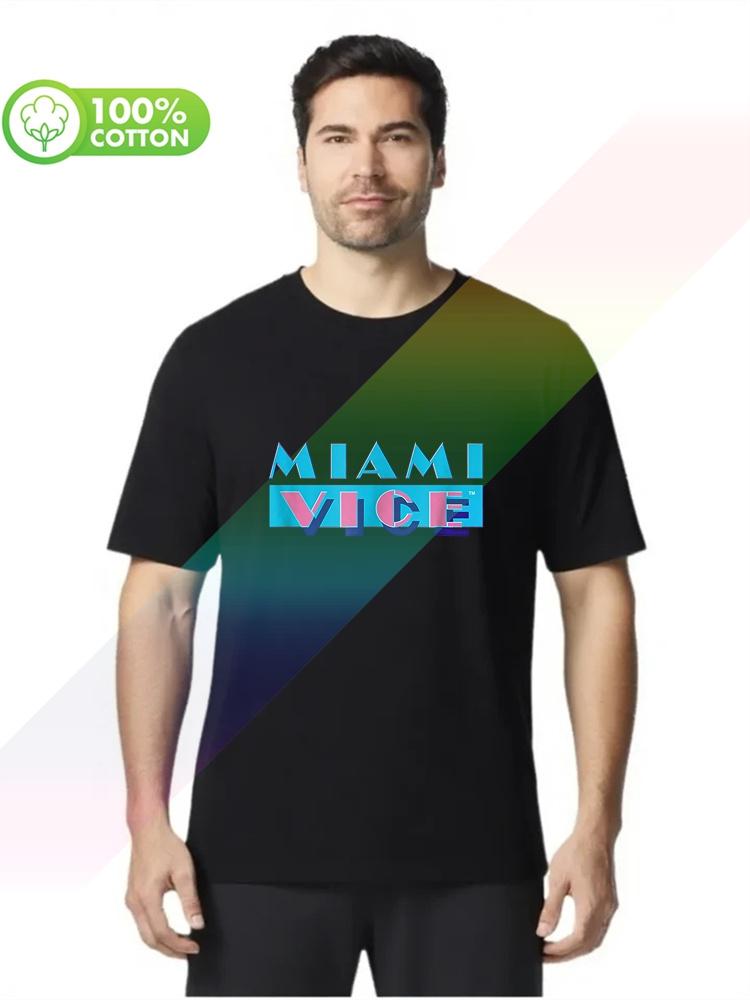 100% Хлопок Круглый Вырез Плотный Мужская Футболка Логотип Miami Vice Удобная S-xxxl Топы Футболки