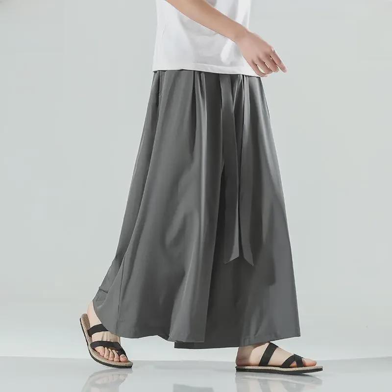 Men's Summer Wide-Leg Ice Silk Pants – Loose, Lightweight, Chinese-Style Trend