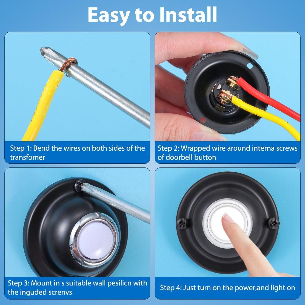 Black Lighted Doorbell Push Button White Light Home Wall Mounted Buttons Garage Front Doors