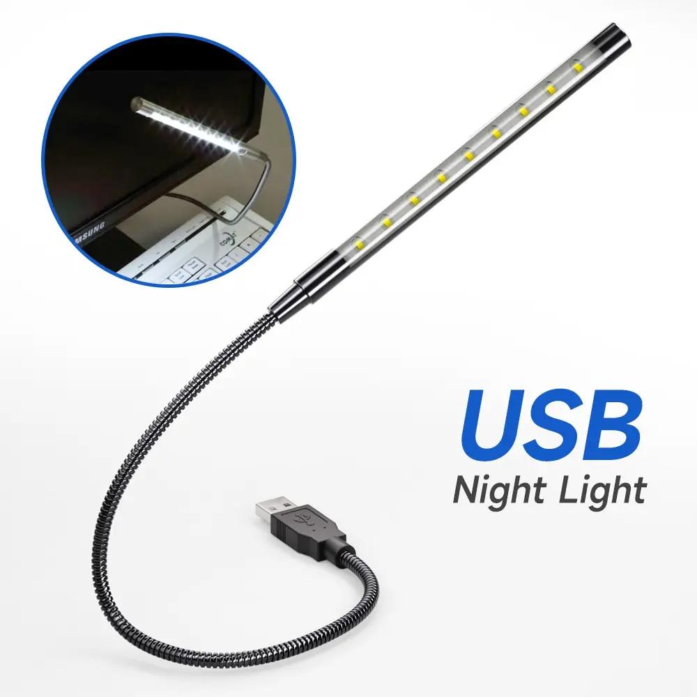 Светодиодный ночник из черного металла, питание от USB, 10 светодиодов, гибкий светильник для чтения книг для ноутбука, компьютера