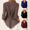 Elegant Women's Long Sleeve V Neck Loose Chiffon Blouse In 11 Stylish Colors And Sizes