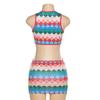 Women Fashion Casual Sleeveless Round Neck Mini Dress Multi-Color Abstract Print Hollow Out Casual Dress