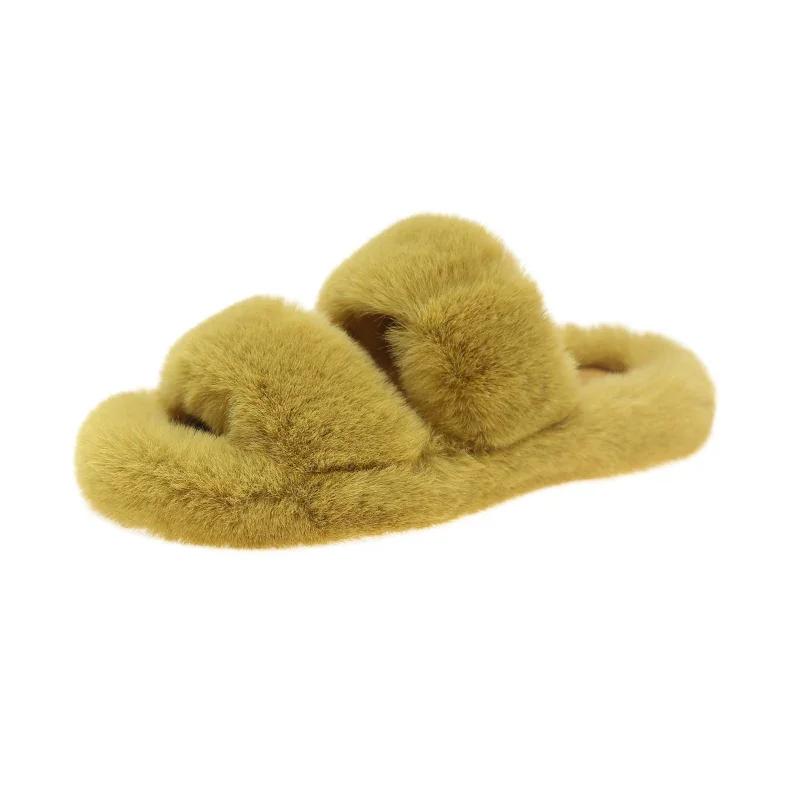 Women Fur Warm Winter Furry Fur Shoes Fluffy Plush Slippers Home House Indoor Shoes Bedroom Slippers Female Ladies Round Toe