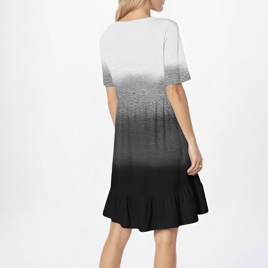 Женское повседневное платье с круглым вырезом и короткими рукавами Платье со складками на талии Платье с складками на талии