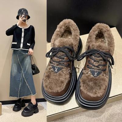 Обувь для женщин Зимние ботинки на шнуровке для снега с толстой подошвой, нескользящие теплые хлопковые ботинки для отдыха на открытом воздухе Простые и элегантные женские хлопковые ботинки