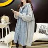 Women's Thickened Hooded Long Denim Jacket Washed Denim Jacket Vintage Large Size Jacket