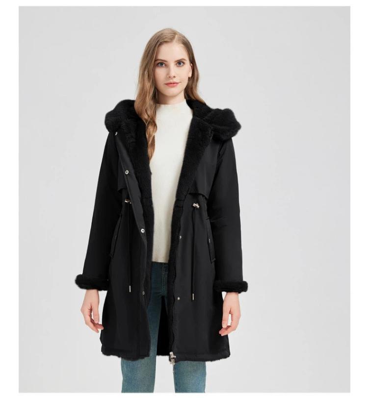 Two-sided Wearing Large Fur Collar Mid-length Fleece-lined Parkas Women's Cotton-padded Coat Thickened Jacket