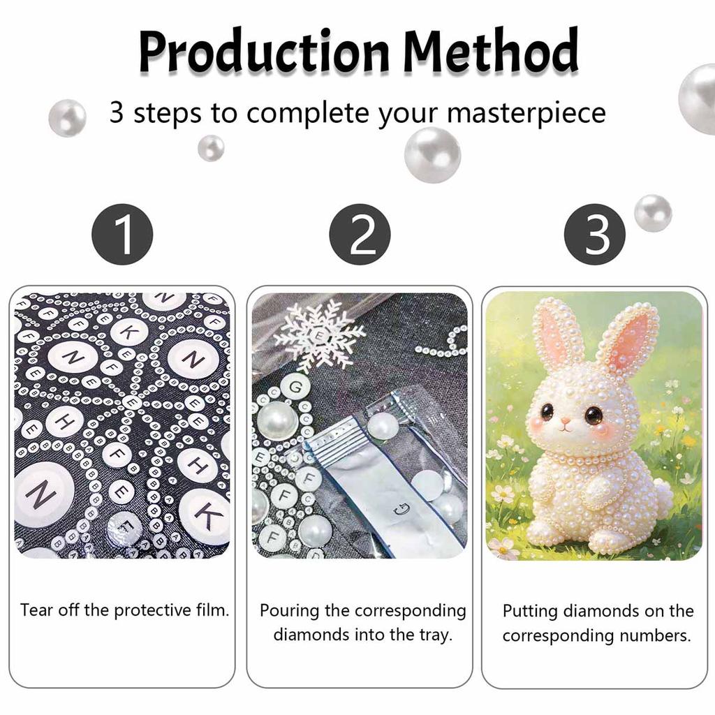 Pearl painting kit painting art handmade diy cute rabbit floral theme home decoration painting