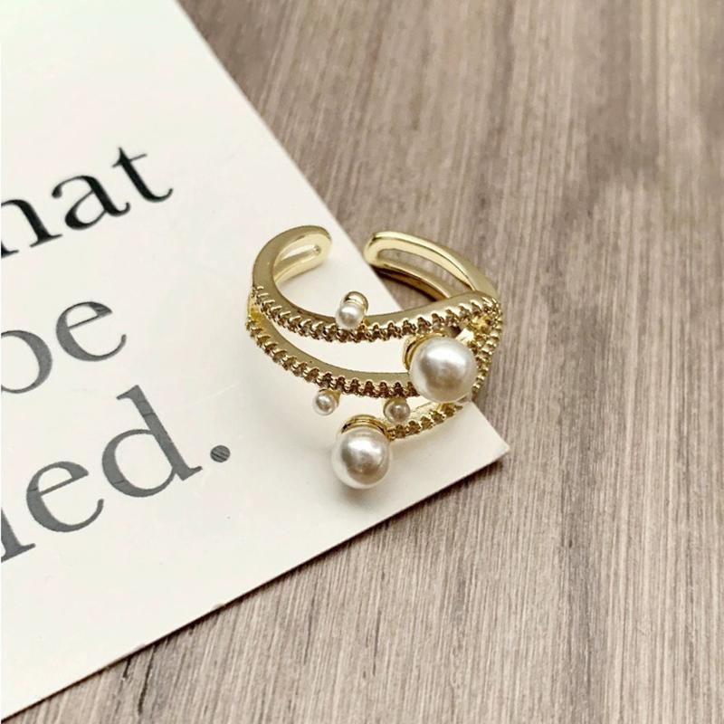 Корейское кольцо Имитация жемчуга Крылья Циркон Открытые кольца Изысканное геометрическое кольцо на палец Женские Модные Темпераментные Универсальные украшения