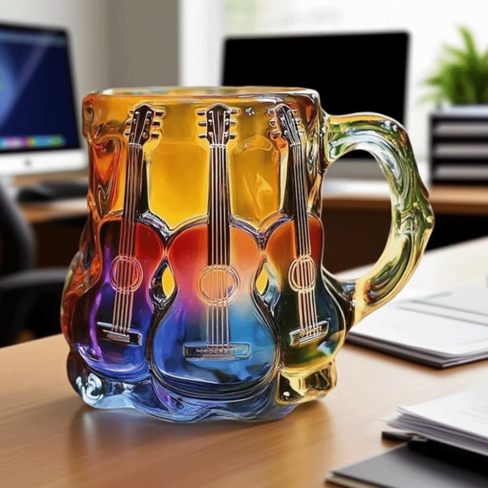 Colorful Painted Guitar Coffee Cup Cartoon Guitar Desk Ornaments Drinkware Guitar Art Cup Office
