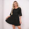 Evening Dress Round Neck Short Sleeves Sequin A-line Loose Hem Mini Dress Summer Spring Solid Color Dress