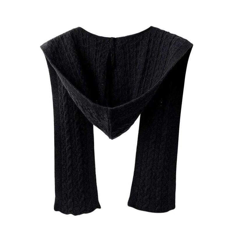 Knitted Hooded Shawl Sweet Fashion Scarf Outdoor Warm Comfortable Solid Color Shoulder Lapping Knit Accessories Autumn Winter