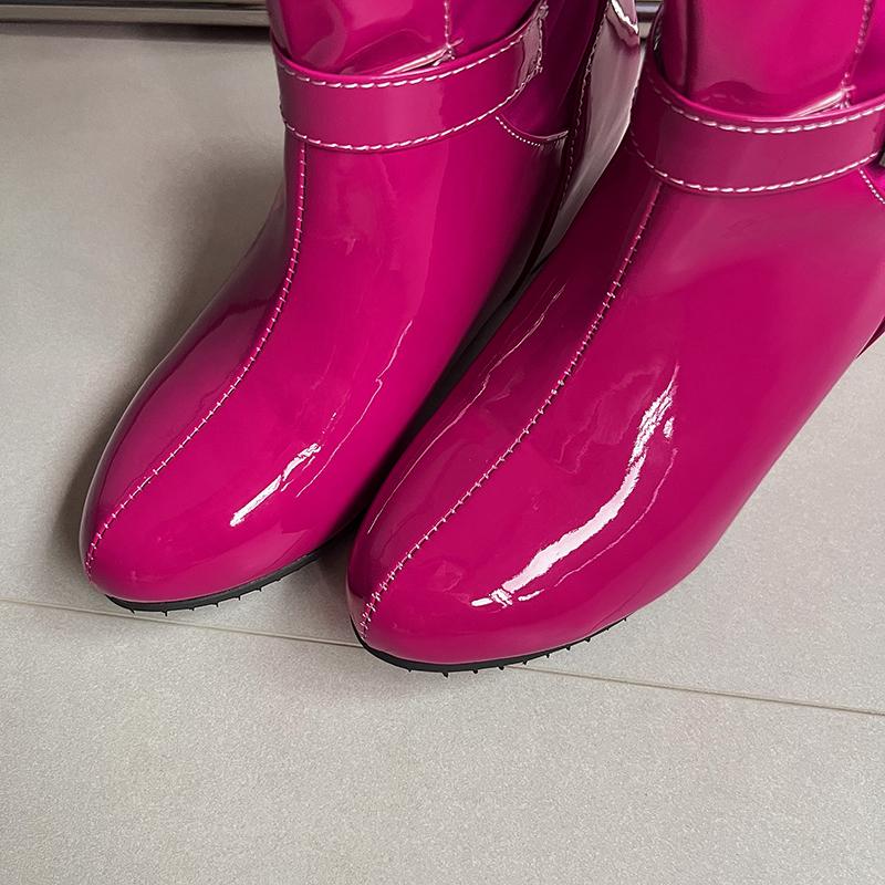 Women's flat-bottomed boots autumn and winter new large-size medium boots solid color versatile casual inner heel boots