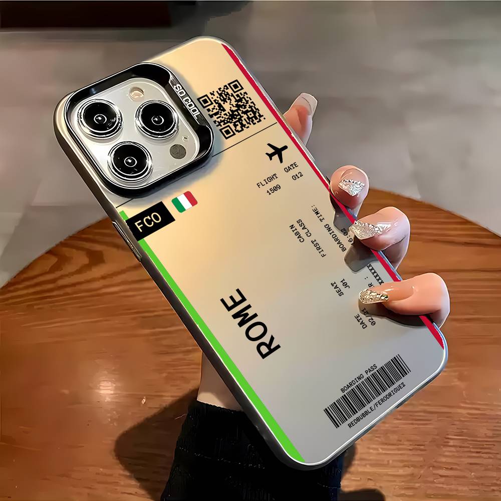 Италия Авиабилет Чехол для телефона iPhone 16 15 14 13 12 11 Plus Pro Max разноцветный Лазерный Аврора Ударопрочный Funda Чехол