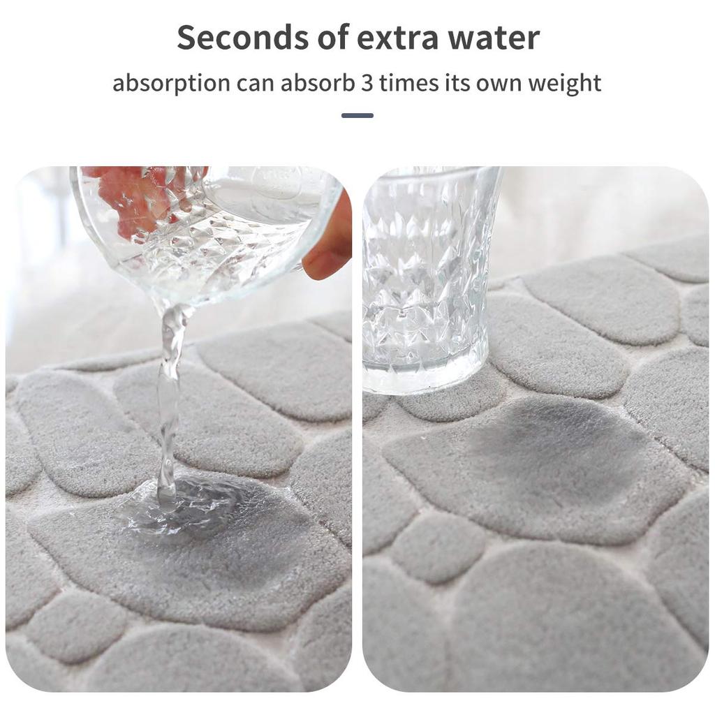 3D Non Slip Bathroom Mat Bath Mats Absorbent Doormat Carpet Cobblestone Embossed Door Floor Mats Machine Washable Quick Drying