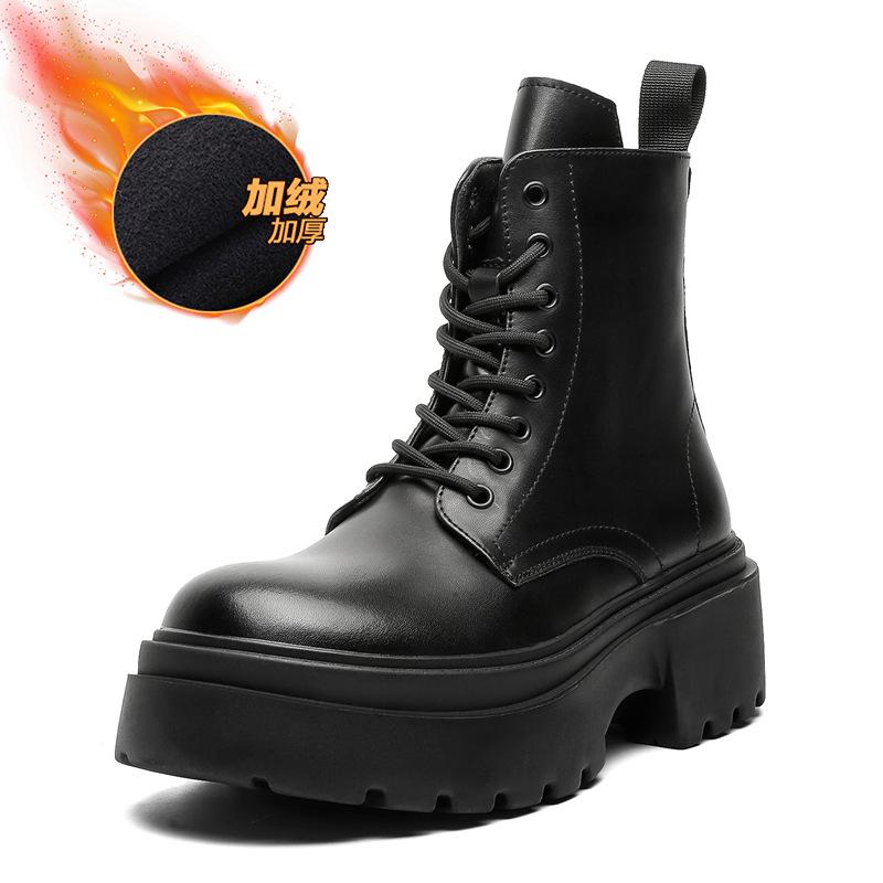 Мужские ботинки Мартина черные простые новые высокие на шнуровке на толстой подошве универсальные осенне-зимние бархатные ботинки 30322-J