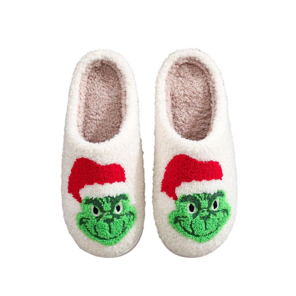 Christmas Grinch Cotton Slippers for Men & Women - Cozy Winter Furry Footwear