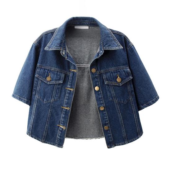 Women's Cropped Denim Jackets Lapel Button Down Trucker Jean Jackets Summer Short Sleeve Casual