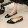 In the Spring of 2025, the New Rivet-decorated European and American Flat-soled Women's Shoes, Shallow Cover Feet, Thick Heels, Pointed Flat Heel
