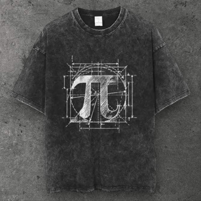 Unisex Pi Symbol Blueprint Oversized T Shirt Black Grunge Aesthetic S-3XL