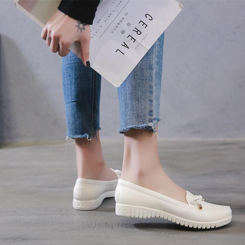 Fashion Rain Shoes Womens Flats Water Shoes Beach Waterproof Shoes Womens Rubber PVC Non-slip Round Toe Bow-knot Loafers362