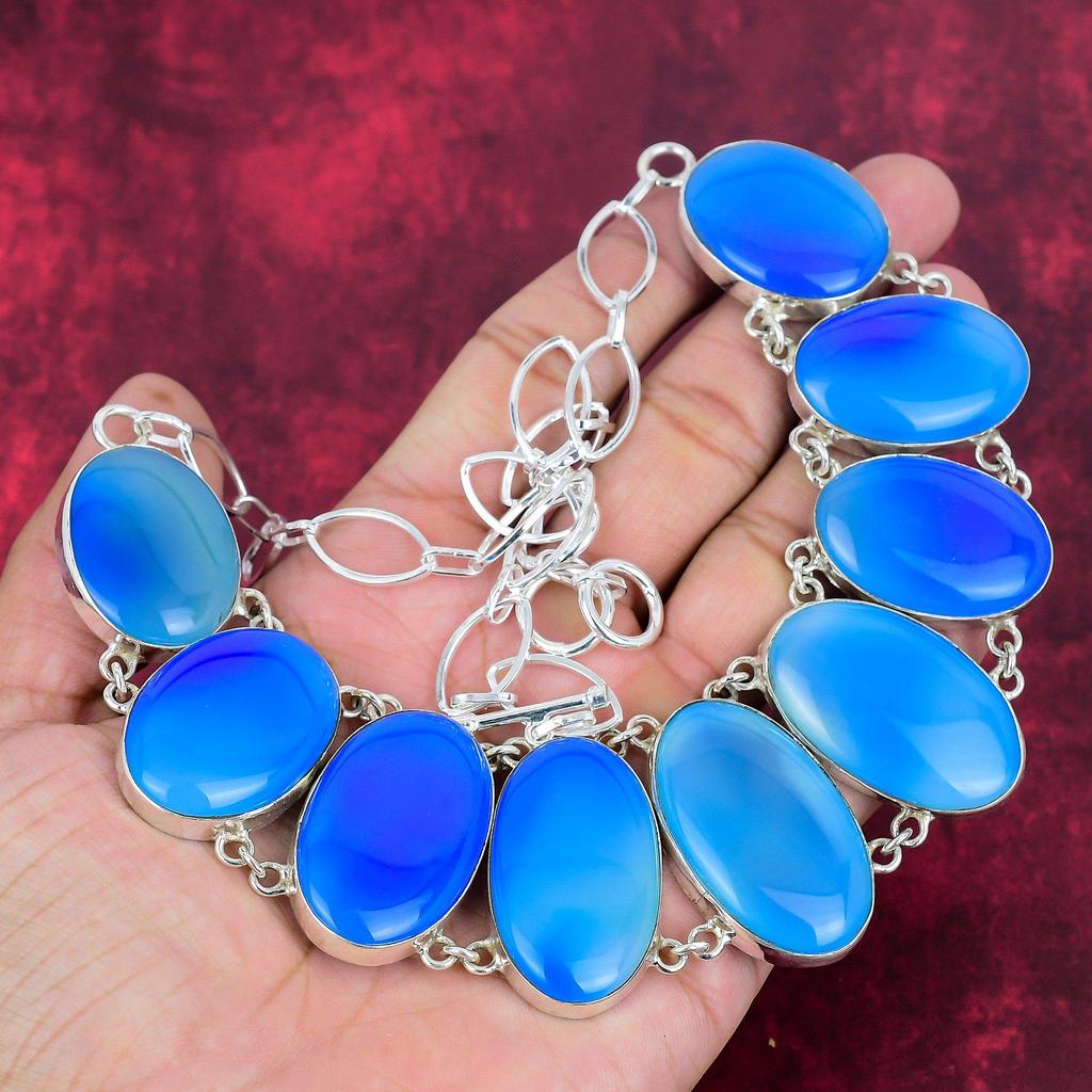 Ожерелье из синего кошачьего глаза, ожерелье из цельного серебра 925 пробы, ювелирные изделия, ожерелье ручной работы с регулируемой цепочкой