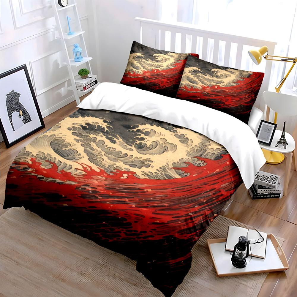 Abstract Ocean Wave Art Decor Bedding Set with 1 Duvet Cover 2 Pillowcases Single Double King Queen, Gift