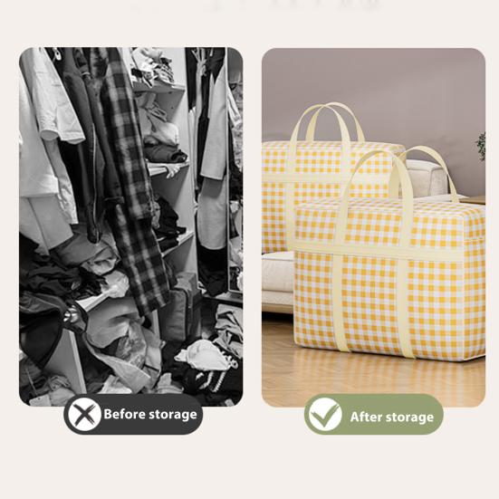 Сумка для хранения одеял с прочной молнией, усиленными ручками, клетчатым принтом, большой вместимости, из нетканого материала, органайзер для хранения одеял