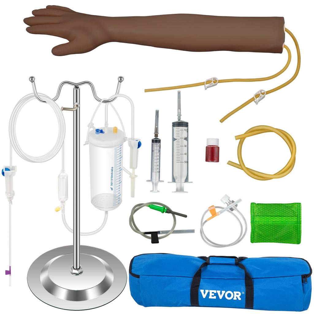 VEVOR Intravenous Practice Arm Kit with Dark Skin Phlebotomy Arm Made of PVC Material Perfect Phlebotomy Gifts For Nurse IV Practice Arm Kit with