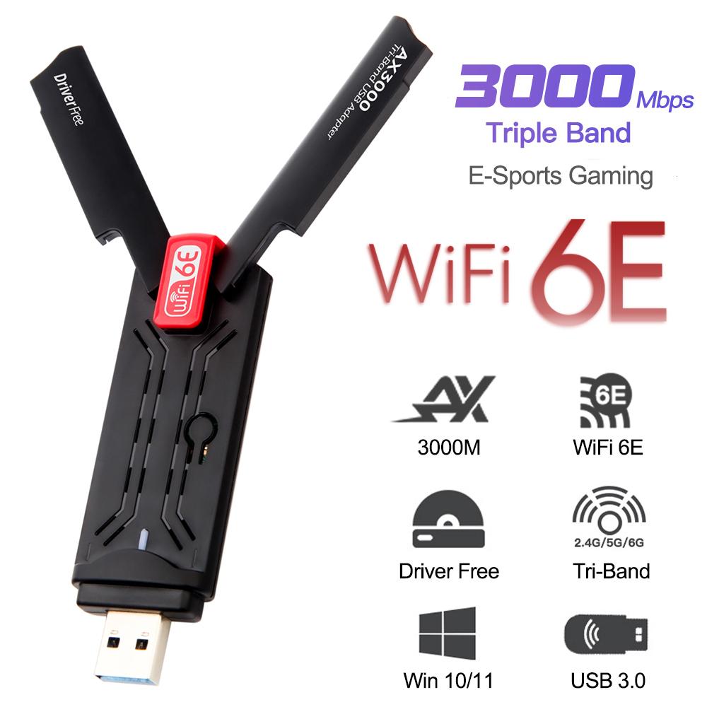 3000 Мбит/с Wi-Fi адаптер WiFi 6E USB 3.0 сетевая карта AX3000 трехдиапазонный 2,4G 5G 6G Wi-Fi-приемник ключ для Windows 10 11 драйвер бесплатно