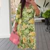 Women's Boho Floral Maxi Dress Summer Loose V-Neck Midi Dress Casual