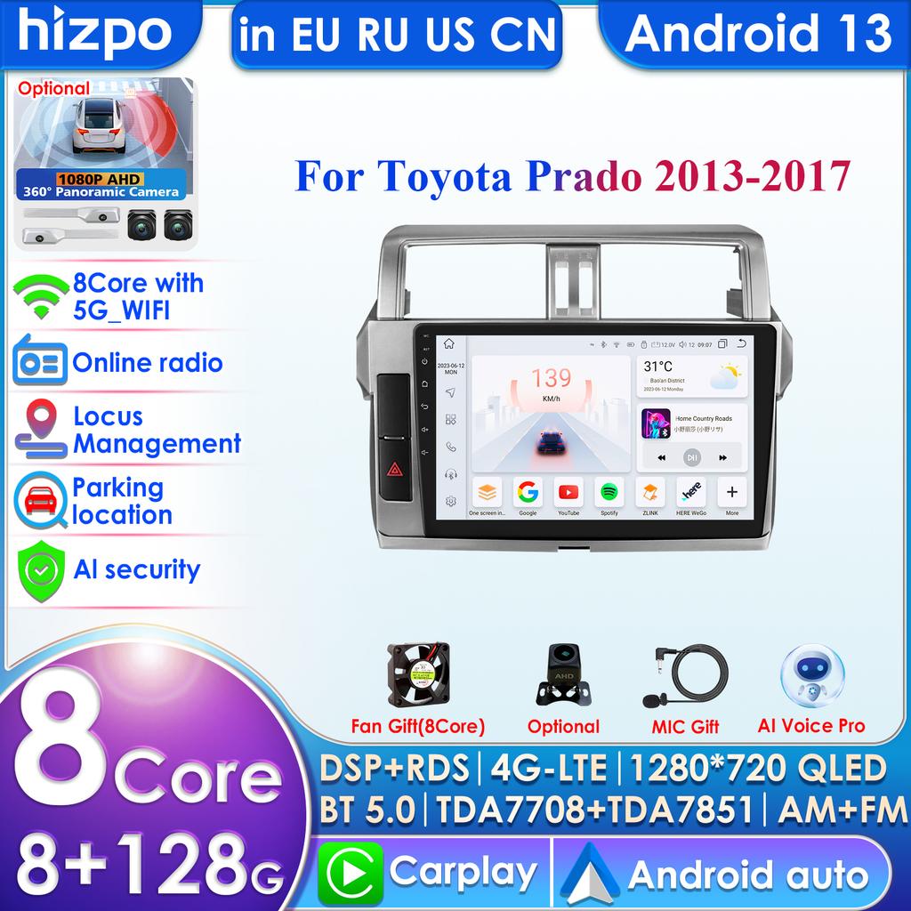 Hizpo 2 Din Android Auto Интеллектуальная стереосистема Carplay Для Toyota Land Cruiser Prado 150 2013 - 2017 Автомагнитола Мультимедийный видеоплеер Навигация GPS