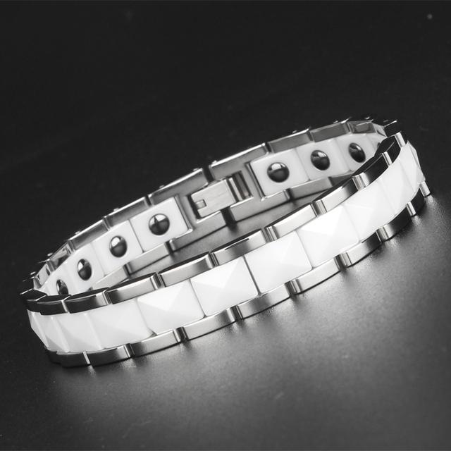 12mm Sale Polished High On Wide Ceramic Man Bracelet Titanium Steel Mens Bracelets With Healthy Black Germanium Stone