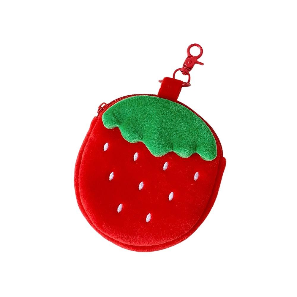 Zipper Design Plush Strawberry Keychain Lipstick Card Bag Earphone Bag Gift Giving