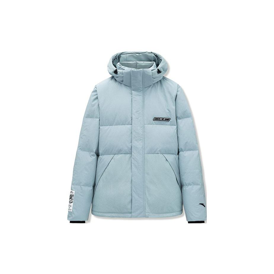 Anta Баскетбольная серия, однотонный утепленный теплый пуховик с капюшоном и буквенным принтом, мужская верхняя одежда, бирюзовый 152241914N-2