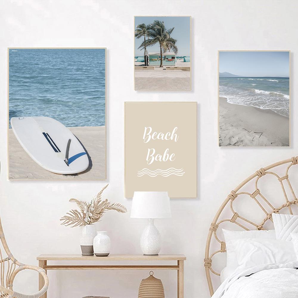 Boho Surfboard Gallery Wall Art Poster Sea Photography Пастельные тона Пейзаж Туризм Картина Холст Картина Комната Домашний декор
