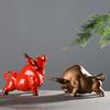 Luxury Ceramic Retro Bronze or Red Lucky Cattle Cow Ox Statue Nordic Home Decor Bull Sculpture Desk Ornament Animal Figurine Toy