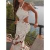 Открытые цветочные пляжные платья кружева утягивающие спина талия открытая шея подтяжки жилет сексуальное без бретелек женское длинное платье
