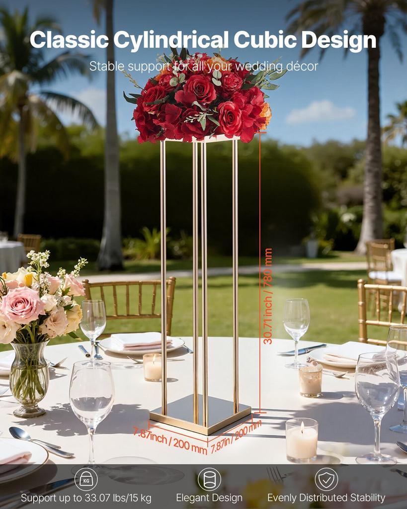 Wedding Flower Stand, 10PCS 80cm Column Flower Stand, Floral Stands with Metal Laminate, Cylindrical Cubic Floral Display Rack for Wedding, Party,