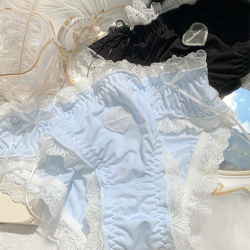 Cute Blue Love Lace Girl Underwear Summer Thin Section Sexy Cool Cotton Sexy Briefs New Solid Color Langerie Loli Briefs