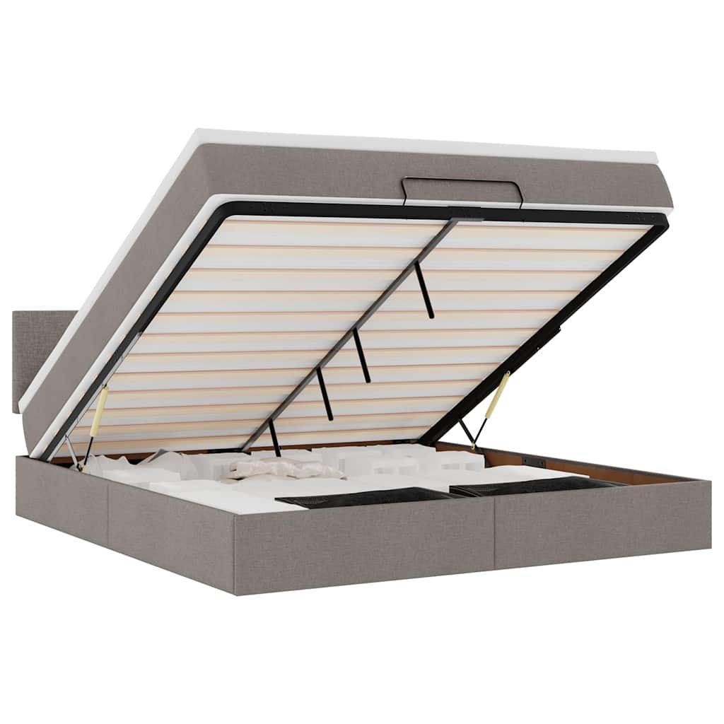 Ottoman Bed with Mattress & LEDs Taupe 180x200 cm Fabric
